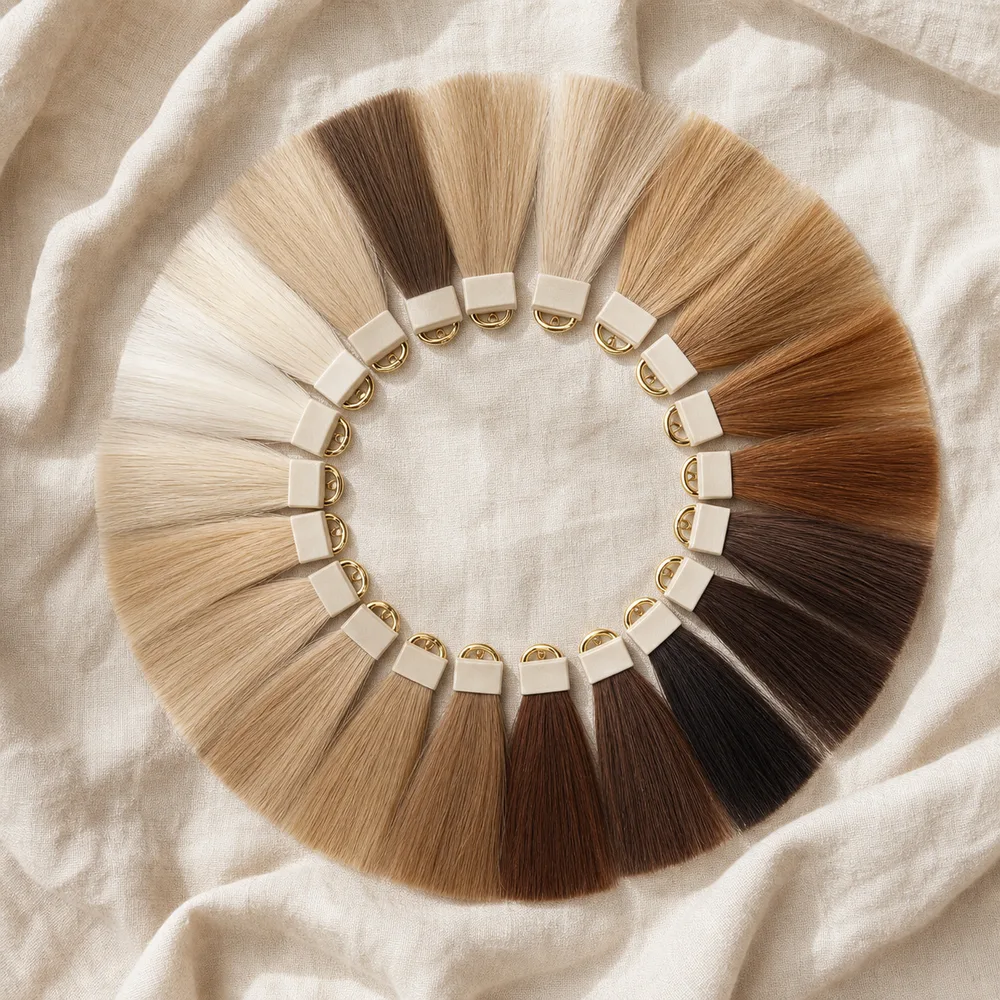 Farbring mit Extensions-Nuancen von Platin bis Espresso
